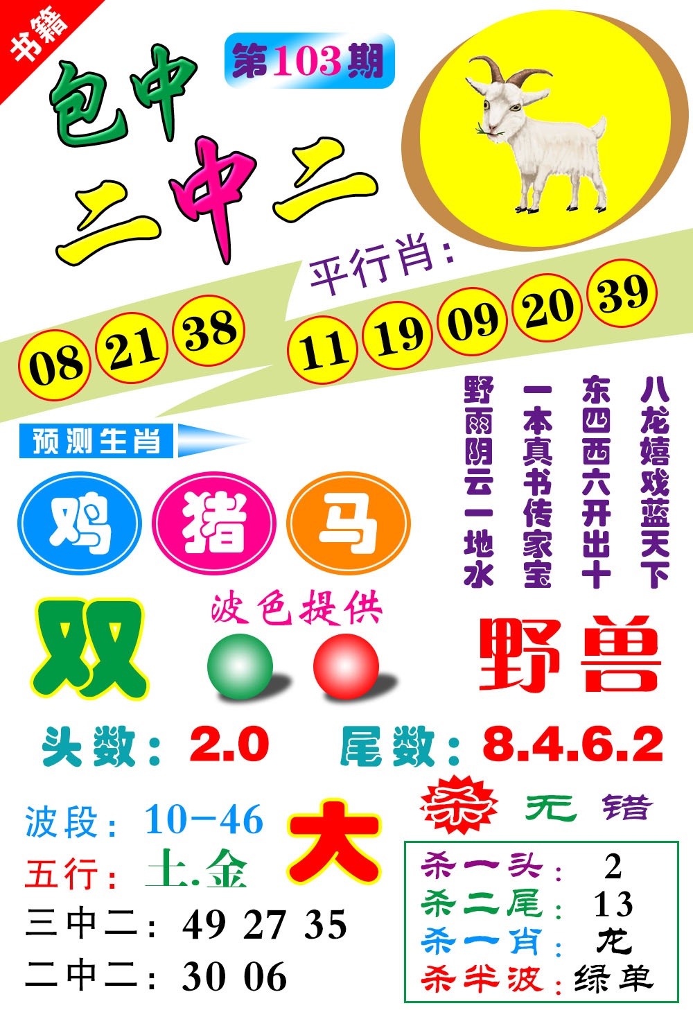 103期澳门预测生肖[图]